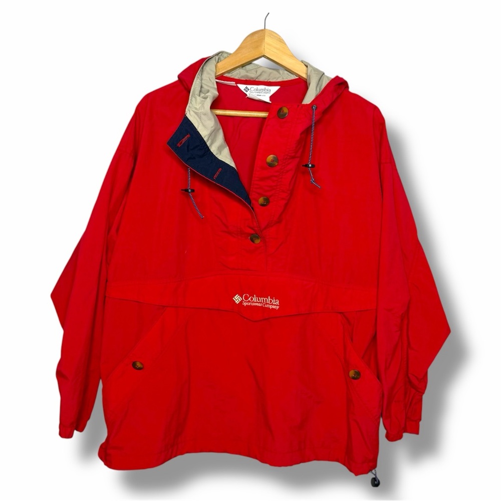 Vintage Columbia Sportswear Company Red Hooded Anorak Pullover L Hood Jacket